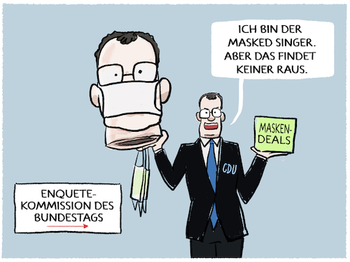 Cartoon: Jens Spahn... (medium) by markus-grolik tagged jens,spahn,enquetekommission,bundestag,maskendeals,corona,maken,pandemie,exgesundheitsminister,cdu,union,jens,spahn,enquetekommission,bundestag,maskendeals,corona,maken,pandemie,exgesundheitsminister,cdu,union