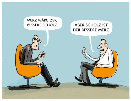 Cartoon: K-Fragen... (medium) by markus-grolik tagged deutschland,frage,scholz,merz,bundestagswahlen,bundeskanzler,kanzlerkandidatur,cdu,spd,deutschland,frage,scholz,merz,bundestagswahlen,bundeskanzler,kanzlerkandidatur,cdu,spd