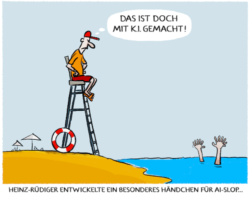 Cartoon: K.I.-Bademeister... (medium) by markus-grolik tagged ki,künstliche,intelligenz,ai,slop,bademeister,hände,finger,badestrand,alltag,sicherheit,aufsicht,medien,medienkompetenz,expertise,information,meer,ki,künstliche,intelligenz,ai,slop,bademeister,hände,finger,badestrand,alltag,sicherheit,aufsicht,medien,medienkompetenz,expertise,information,meer