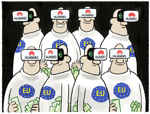 Cartoon: Korruptionsverdacht in der EU (medium) by markus-grolik tagged korruptionsverdacht,eu,parlament,europa,huawei,abgeordnete,bruessel,korruption,bestechung,5g,korruptionsverdacht,eu,parlament,europa,huawei,abgeordnete,bruessel,korruption,bestechung,5g