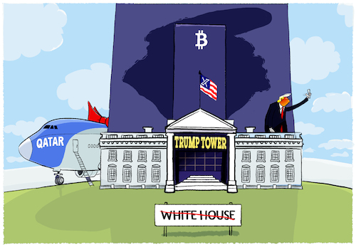 Cartoon: MAGA-Kingdom... (medium) by markus-grolik tagged maga,us,usa,trump,air,force,one,boing,katar,tower,weißes,haus,korruption,amerika,präsident,musk,bitcion,krypto,maga,us,usa,trump,air,force,one,boing,katar,tower,weißes,haus,korruption,amerika,präsident,musk,bitcion,krypto