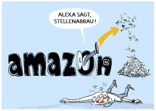 Massenentlassungen bei Amazon (medium) Cartoon: Massenentlassungen bei Amazon (medium) by markus-grolik tagged jeff,bezos,automatisierung,massenentlassungen,stellenabbau,amazon,ki,ai,künstliche,intelligenz,amazonq,alexa,jobs,mitarbeiter,jeff,bezos,automatisierung,massenentlassungen,stellenabbau,amazon,ki,ai,künstliche,intelligenz,amazonq,alexa,jobs,mitarbeiter