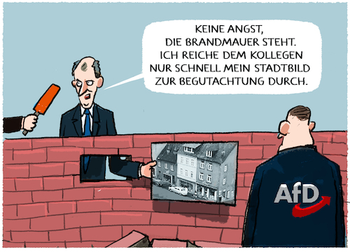 Cartoon: Merz an der Brandmauer... (medium) by markus-grolik tagged merz,stadtbild,union,spd,cdu,csu,afd,brandmauer,grau,immigration,deutschland,auslaender,konservatismus,merz,stadtbild,union,spd,cdu,csu,afd,brandmauer,grau,immigration,deutschland,auslaender,konservatismus