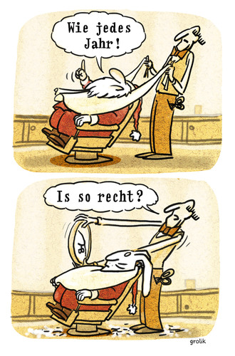 Cartoon: Na dann frohe Ostern... (medium) by markus-grolik tagged nikolausi,nikolaus,weihnachten,feiertag,cartoon,grolik,frisör,überraschung,osterei,hase,barbier,ostern,hasen