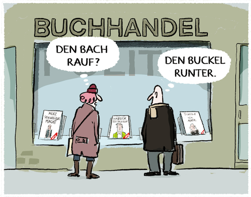 Cartoon: Neue Bücher aus der Politik... (medium) by markus-grolik tagged habeck,merz,cdu,gruene,autoren,kanzlerkandidaten,wahlkampf,buchhandel,verlage,neuwahlen,deutschland,politik,biografien,habeck,merz,cdu,gruene,autoren,kanzlerkandidaten,wahlkampf,buchhandel,verlage,neuwahlen,deutschland,politik,biografien