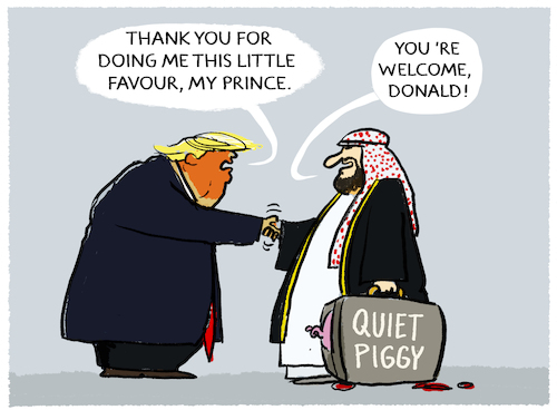 Cartoon: Quiet piggy... (medium) by markus-grolik tagged trump,usa,presse,bin,salman,besuch,thronfolger,saudi,trump,usa,presse,bin,salman,besuch,thronfolger,saudi