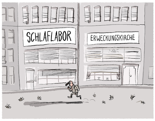 Cartoon: Semi somnambul... (medium) by markus-grolik tagged somnambul,schlaflos,schlaf,schlaflabor,erweckungskirche,übermüdet,stress,überforderung,müdigkeit,ausgeschlafen,somnambul,schlaflos,schlaf,schlaflabor,erweckungskirche,übermüdet,stress,überforderung,müdigkeit,ausgeschlafen