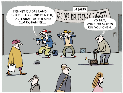 Cartoon: Tag der deutschen Einheit... (medium) by markus-grolik tagged tag,der,deutschen,einheit,34,jahrestag,deutschland,west,ost,dichter,denker,karikatur,westen,osten,geschichte,cumex,cum,ex,tag,der,deutschen,einheit,34,jahrestag,deutschland,west,ost,dichter,denker,karikatur,westen,osten,geschichte,cumex,cum,ex