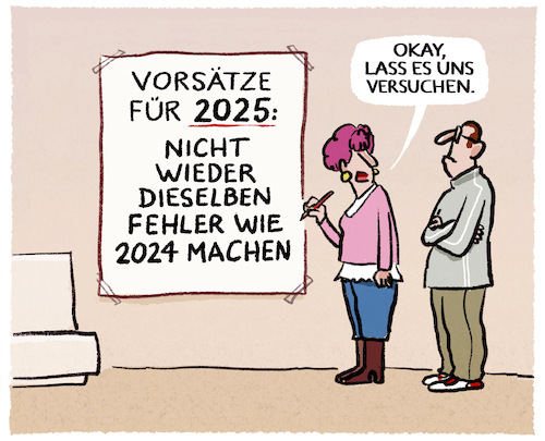 Cartoon: Vorsatzplanung 2025.... (medium) by markus-grolik tagged neujahrplaene,vorsatz,2025,2024,dazulernen,lernen,fehler,paar,beziehung,mann,frau,ehe,neujahrplaene,vorsatz,2025,2024,dazulernen,lernen,fehler,paar,beziehung,mann,frau,ehe