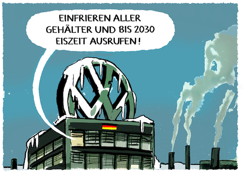 Cartoon: VW-Eiszeit (medium) by markus-grolik tagged vw,volkswagen,sparkurs,deutschland,gehälter,lohn,arbeit,krise,arbeitnehmer,auto,industrie,vo,volkswagen,sparkurs,deutschland,gehälter,lohn,arbeit,krise,arbeitnehmer,auto,industrie