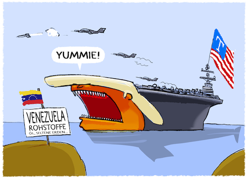 Cartoon: War on drugs... (medium) by markus-grolik tagged trump,maga,us,usa,venezuela,madura,drogen,rohstoffe,öl,flugzeugträger,imperialismus,trump,maga,us,usa,venezuela,madura,drogen,rohstoffe,öl,flugzeugträger,imperialismus