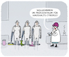 Cartoon: Innovationssprung... (small) by markus-grolik tagged hi,tech,cyborg,haushalt,alltag,technik,innovation,kueche,bad,ki,roboter,bot,pruefzentrum,aufraeumen,tüv,labor,mann,frau