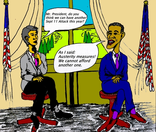 Cartoon: Obama on September 11 (medium) by trebortoonut tagged conspiracy,september11,obama