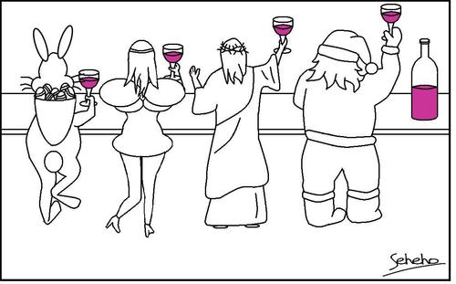 Cartoon: PARTNERS IN CRIME (medium) by Thamalakane tagged friends,imaginary,jesus,santa,fairy,tooth,bunny,easter