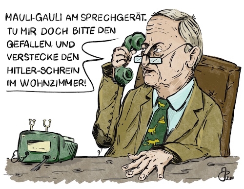 Cartoon: Mauli-Gauli am Sprechgerät. (medium) by Justen tagged alexander,gauland,afd,immunität,alexander,gauland,afd,immunität