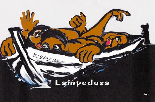 Cartoon: LAMPEDUSA (medium) by reflector tagged lampedusa,flucht,migration,krieg,verfolgung,hunger