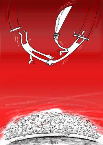 Cartoon: You are my angel! (medium) by Mohsen Zarifian tagged sword,help,find,jump,death