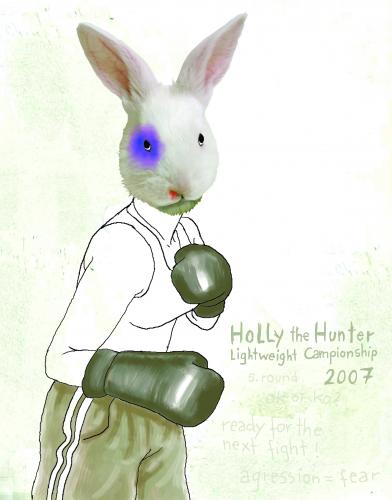 Cartoon: holly the hunter (medium) by illustrami tagged rabbit,fighting,boxing,fear,agression,love