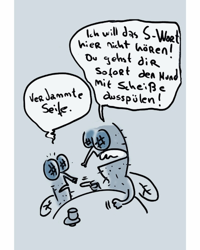 Cartoon: Das S-Wort (medium) by Ludwig tagged fliegen,erziehung,scheiß,shit,fly,eltern,fluchen,seife,mund,auswaschen
