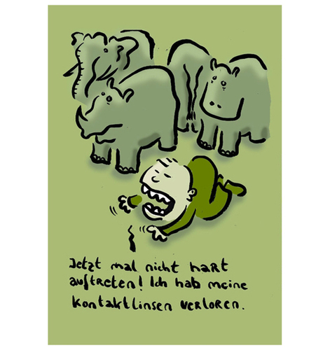 Cartoon: Kontaktlinsen (medium) by Ludwig tagged kontaktlinsen,blind,kurzsüchtig,tiere,auftreten,stampfen,nashorn,elefant