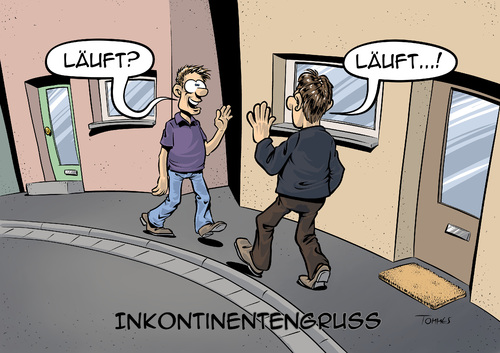 Cartoon: Inkontinetengruß (medium) by Tommestoons tagged stromberg,hallo,urin,läuft,gruß,inkontinenz