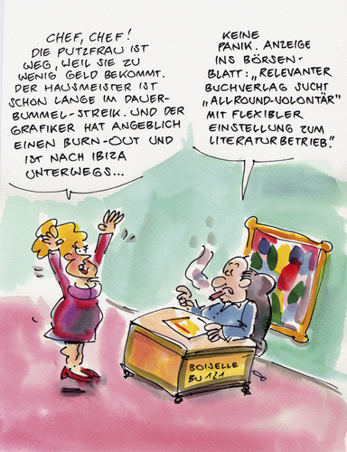 Cartoon: Verlags-Volontär (medium) by Boiselle tagged verlag,buch,wirtschaft,steffen,boiselle