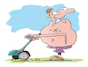 man mows grass
