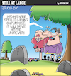 Cartoon: Still at large 106 (small) by bindslev tagged graveyard,graveyards,grave,graves,mourner,mourners,mourning,epitaph,epitaphs,obituary,obituaries,inscription,inscriptions,headstone,headstones,tombstone,tombstones,tomb,tombs,spelling,error,errors,mistake,mistakes,revenge,petty,pettiness,vengeance,irritation,irritant,irritants,cemetery,cemeteries