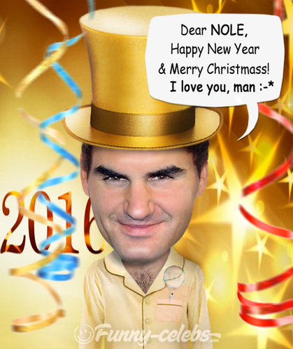 Cartoon: Happy New Year by Roger Federer (medium) by funny-celebs tagged rogerfederer,nole,novakdjokovic,happynewyear,tennis,2016