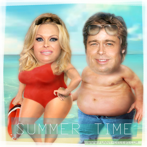 Cartoon: SUMMER TIME (medium) by funny-celebs tagged pamelaanderson,bredpitt,summer,summertime,sea,vacation,holliday