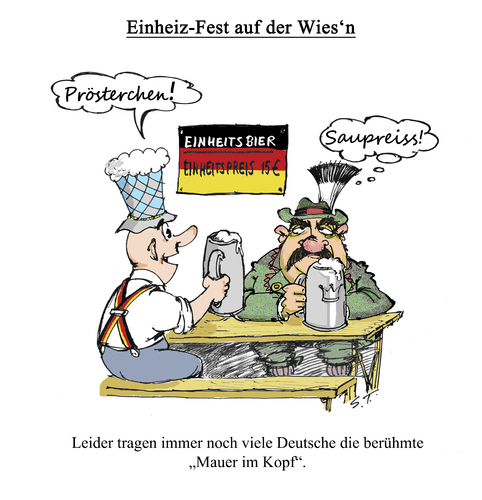 Cartoon: Einheizfest (medium) by Simpleton tagged kopf,im,mauer,bayern,preußen,preißn,wiesn,oktoberfest,einheit,deutschen,der,tag