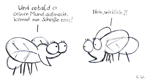 Cartoon: Fliegen-Schwärmerei (medium) by Storch tagged fliege,scheiße,mann,frau,verliebtsein