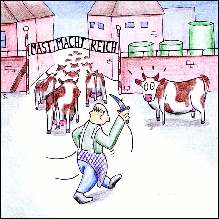 Cartoon: Mast macht reich (medium) by Storch tagged massentierhaltung,tierschutz,gesundheit,industrialisierte,landwirtschaft,ethik