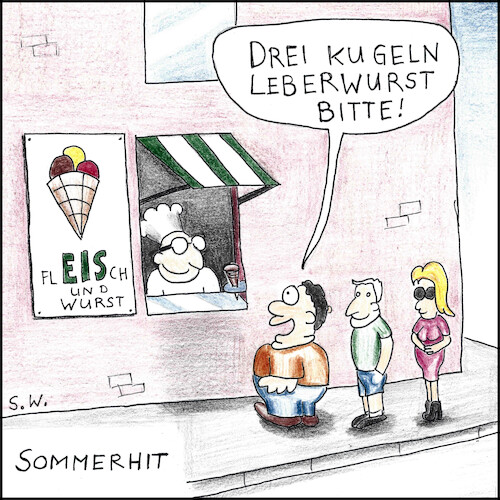 Cartoon: Sommerhit (medium) by Storch tagged fleisch,und,wurst,eis,kugel,vegan,carnivore