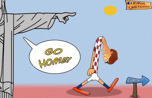 Cartoon: Croatia go home. (medium) by emir cartoons tagged croatia,brazil,2014,emir,cartoons,cartoon,caricature,football,worl,cup
