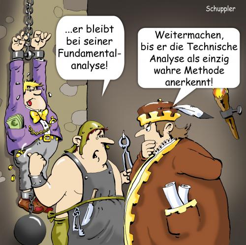 Cartoon: Folterkeller (medium) by schuppi tagged folterkeller,analyse,analysemethode,foltern,gefangener,analyst,ritter,burg,mittelalter,finanzen,wirtschaft,geld,kette