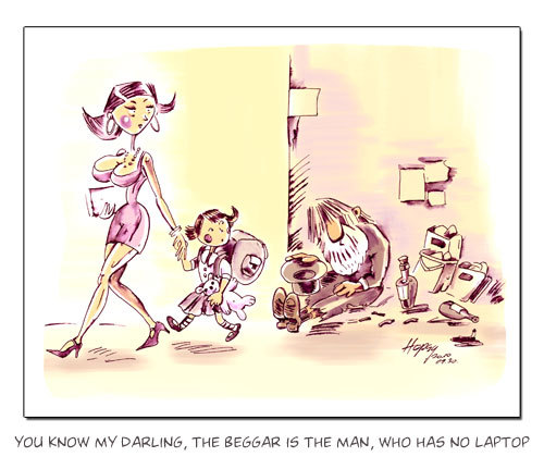 Cartoon: Beggar (medium) by hopsy tagged beggar,laptop,darling,little,girl,ipod,computer