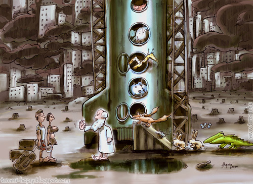 Cartoon: Noah s ark (medium) by hopsy tagged noah,ark,bible,future,pollution,spaceship