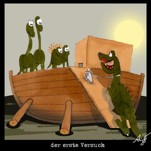 Cartoon: Arche - erster Versuch (medium) by Anjo tagged arche,arch,noah,tyrannosaurus,dinosaurier