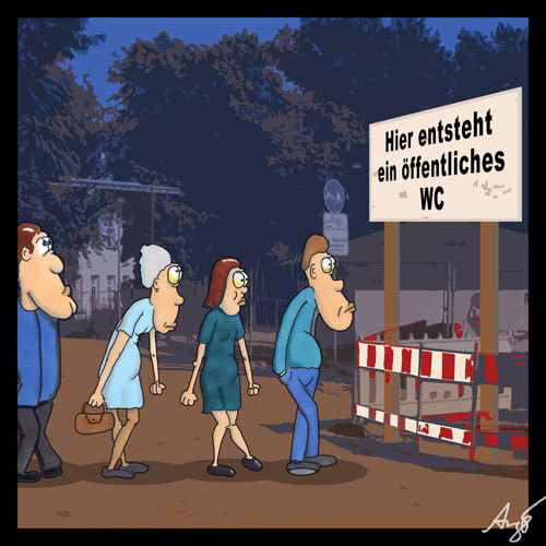 Cartoon: Baustelle (medium) by Anjo tagged wc,toilette,öffentliches,warten,dringend,örtchen