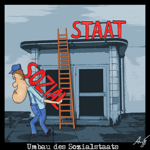 Cartoon: Umbau des Sozialstaats (medium) by Anjo tagged staat,schulden,schuldenbremse,sozialstaat,sozialabbau