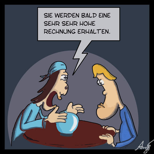 Cartoon: Wahre Aussichten (medium) by Anjo tagged wahrsagen,rechnung,teuer,zukunft,abzocke