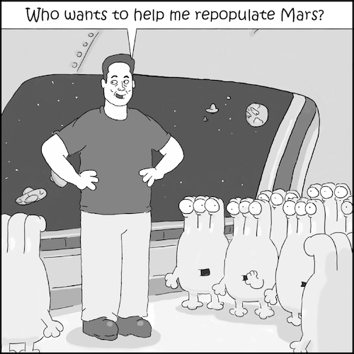 Cartoon: Lost in SpaceX (medium) by creative jones tagged elon,musk,population,dadecline,mars,spacex,twins,how,many,kids,has,had,elon,musk,population,dadecline,mars,spacex,twins,how,many,kids,has,had