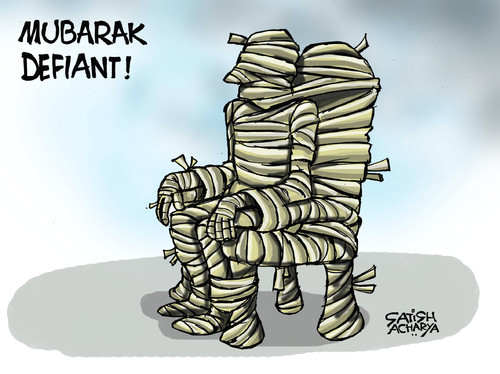 Cartoon: Mubarak defiant! (medium) by Satish Acharya tagged mubarak,egypt