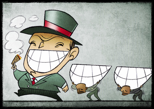 Cartoon: Bearers of Happiness (medium) by Giacomo tagged happiness,carriers,slaves,blacks,racism,exploitation,work,entrepreneur,rich,poor,smile,teeth,mouth,giacomo,cardelli,lombrioi