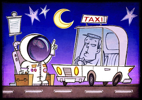 Cartoon: taxi (medium) by Giacomo tagged travel,taxi,moon,astronaut,car,giacomo,cardelli,jack,lombrio