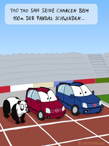 Cartoon: 100 Meter Finale (medium) by Frank Zimmermann tagged 100,meter,finale,panda,auto,rennen,leichtathletik,fcartoons,bär,blau,rot,zuschauer,stadion