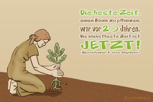 Cartoon: Baum pflanzen (medium) by Frank Zimmermann tagged baum,pflanzen,50,pfennig,uganda,sprichwort,jetzt,frau,knien,erde,fcartoons