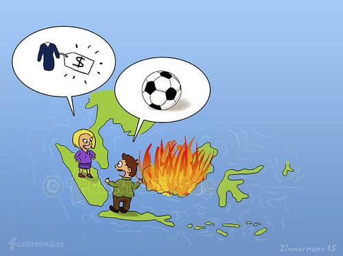 Cartoon: burning Indonesia (medium) by Frank Zimmermann tagged burning,indonesia,fire,feuer,gossip,soccer,fußball,media,borneo,kalimantan,destroy,world