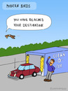 Cartoon: CAR WASH (small) by Frank Zimmermann tagged car,wash,clean,iphone,sat,nav,target,destination,man,bird,bush,fly,tyre,water,mann,waschen,vogel,scheiße,navi,schimpfen,pout